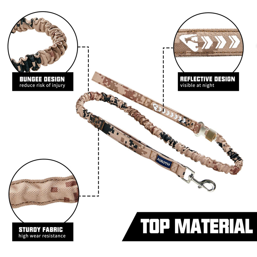 Auroth Dog Leash - Heavy Duty Bungee Tactical & Training Leash 6Ft - Desert Camo