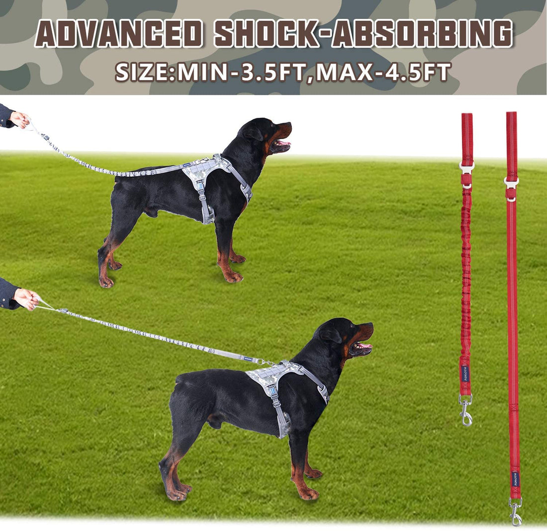 Auroth Dog Leash - Heavy Duty Bungee Tactical & Training Leash for Large Dogs - Red - aurothpets