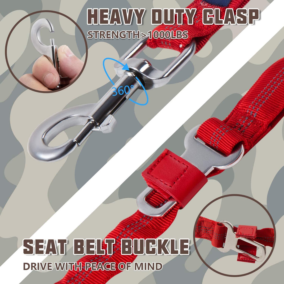 Auroth Dog Leash - Heavy Duty Bungee Tactical & Training Leash for Large Dogs - Red - aurothpets