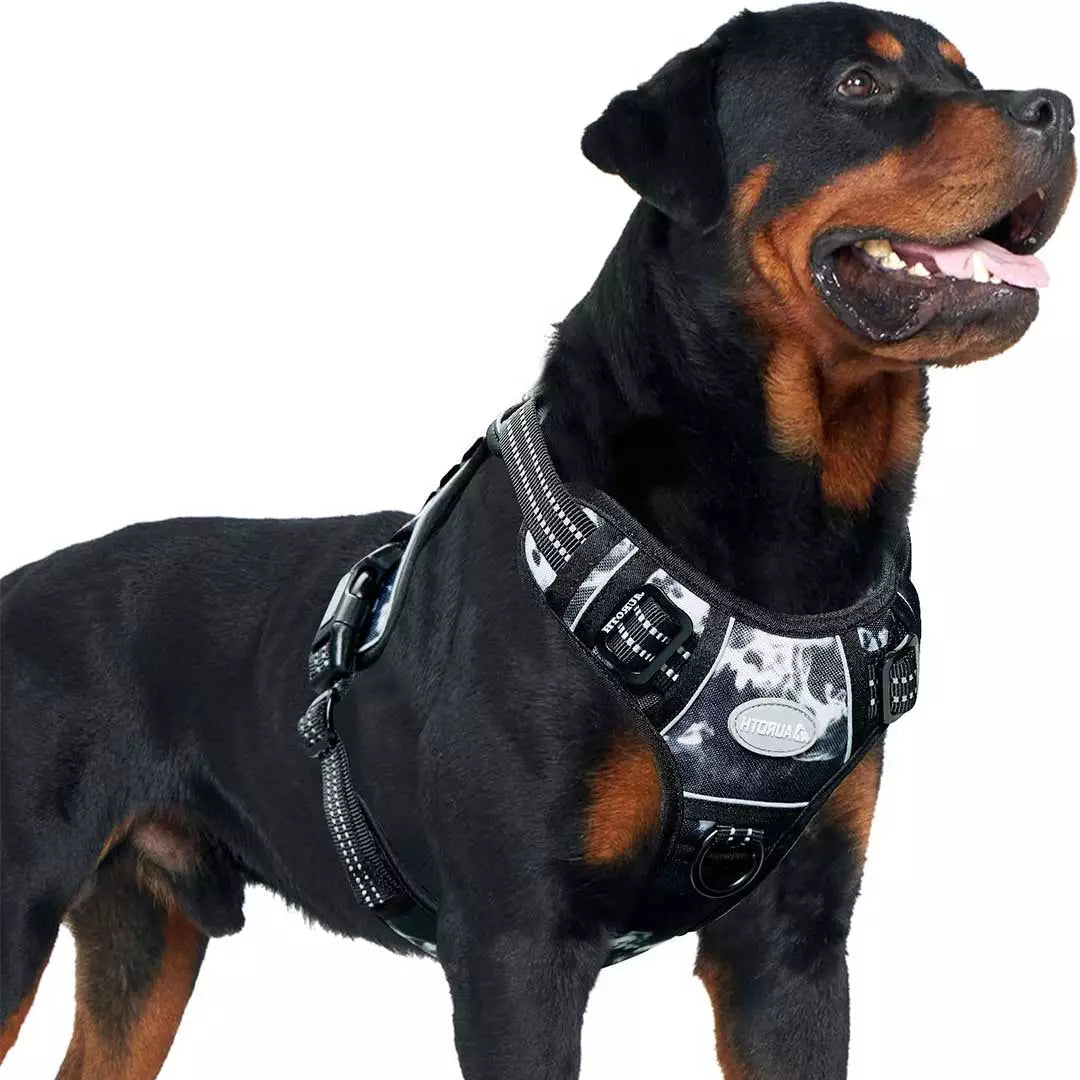 Auroth Tactical Dog Harness Adjustable Metal Buckles Dog Vest with Handle, No Pulling Front Leash Clip - Black Ink