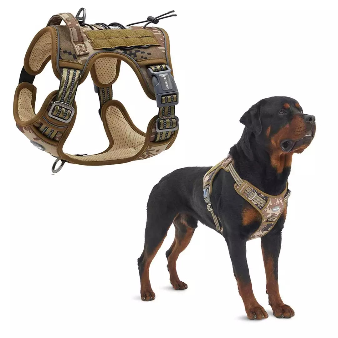 Auroth Tactical Dog Harness Adjustable Metal Buckles Dog Vest with Handle, No Pulling Front Leash Clip - Desert Camo
