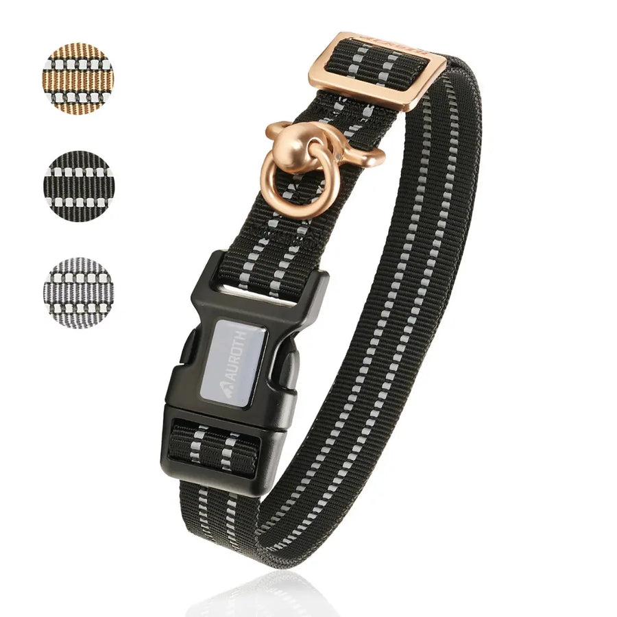 Auroth Pets No Pull Soft Nylon Adjustable Dog Collars for Medium & Large Dogs - Black