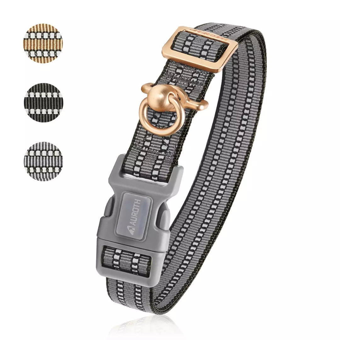 Auroth Pets No Pull Soft Nylon Adjustable Dog Collars for Medium & Large Dogs - Gray