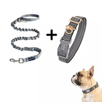 Auroth gray bungee dog leash with reflective collar for medium dog