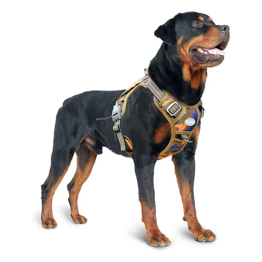 Auroth Tactical Dog Harness Adjustable Metal Buckles Dog Vest with Handle, No Pulling Front Leash Clip - Blue/Orange Camo