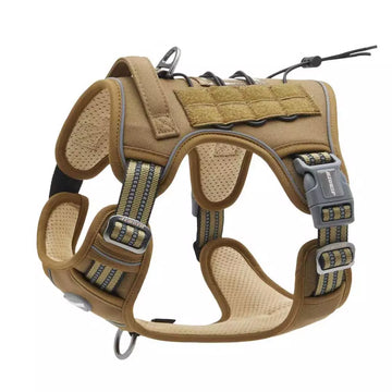 Auroth Tactical Dog Harness Adjustable Metal Buckles Dog Vest with Handle, No Pulling Front Leash Clip - Army Yellow
