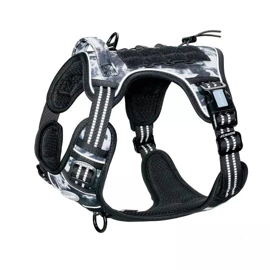 Auroth Tactical Dog Harness Adjustable Metal Buckles Dog Vest with Handle, No Pulling Front Leash Clip - Blue/Orange Camo