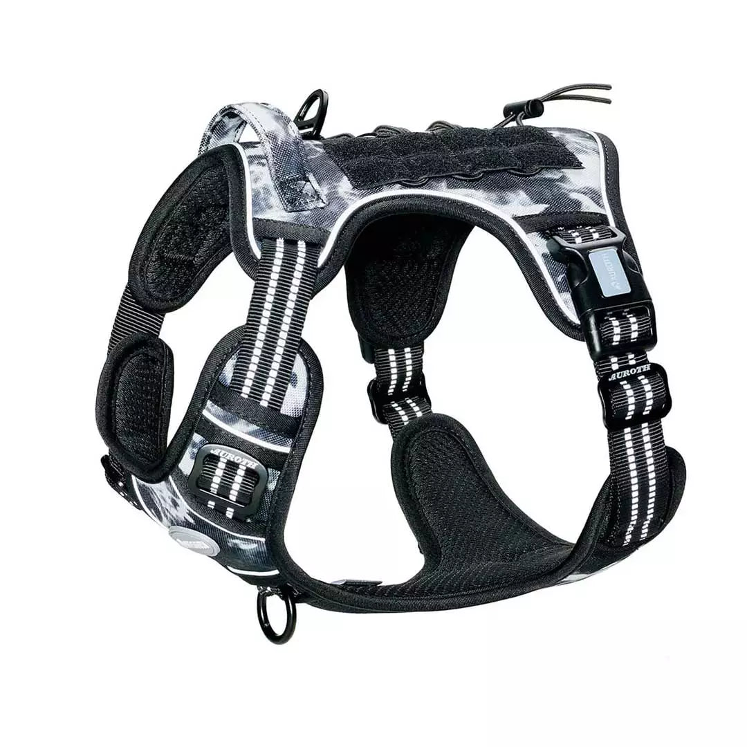 Auroth Tactical Dog Harness Adjustable Metal Buckles Dog Vest with Handle, No Pulling Front Leash Clip - Gray Blue Camouflage / X-Large
