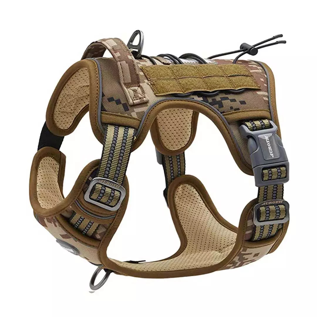 Auroth Tactical Dog Harness Adjustable Metal Buckles Dog Vest with Handle, No Pulling Front Leash Clip - Blue/Orange Camo