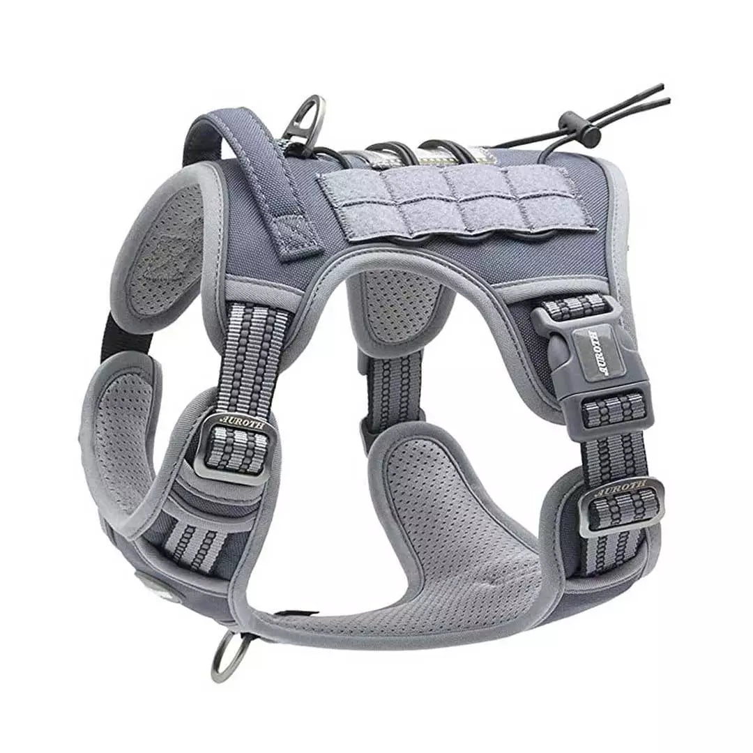 Auroth Tactical Dog Harness Adjustable Metal Buckles Dog Vest with Handle, No Pulling Front Leash Clip - Gray Camo