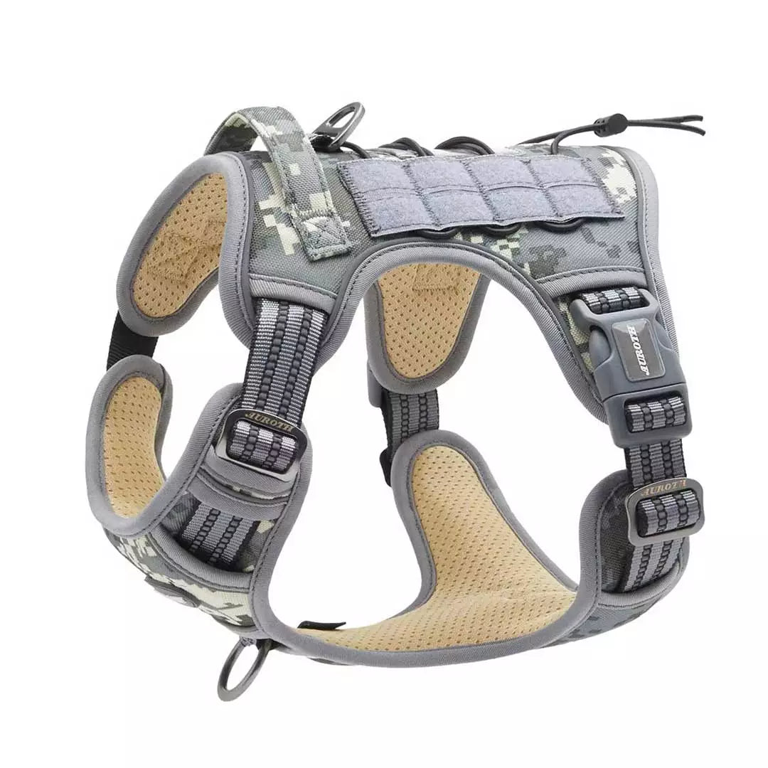 Auroth Tactical Dog Harness Adjustable Metal Buckles Dog Vest with Handle, No Pulling Front Leash Clip - Woodland Camouflage