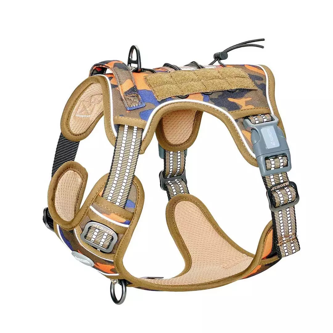 Auroth Tactical Dog Harness Adjustable Metal Buckles Dog Vest with Handle, No Pulling Front Leash Clip - Army Yellow