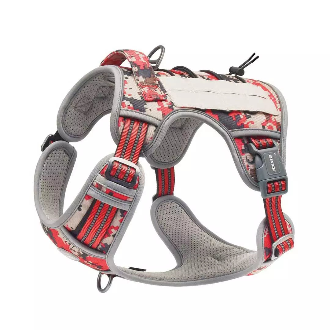 Auroth Tactical Dog Harness Adjustable Metal Buckles Dog Vest with Handle, No Pulling Front Leash Clip - Blue/Orange Camo