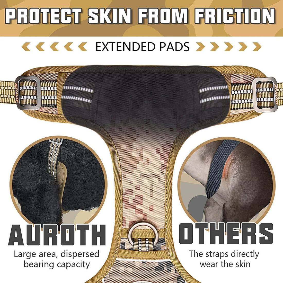 Auroth Tactical Dog Harness Adjustable Metal Buckles Dog Vest with Handle, No Pulling Front Leash Clip - Desert Camo