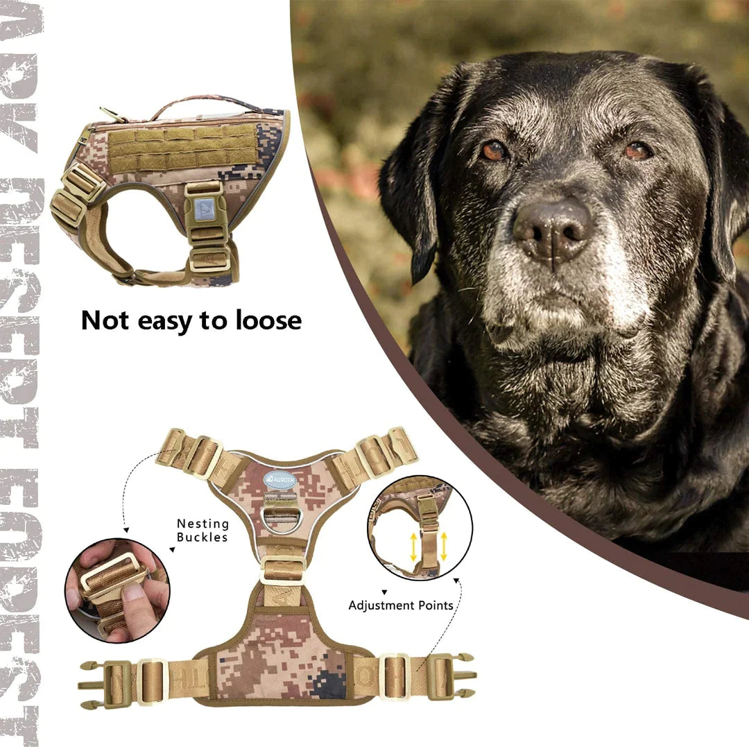 Auroth Tactical Dog Harness for Large Dogs No Pull Adjustable Pet Harness  Reflective K9 Working Training Easy Control Pet Vest Military Service Dog