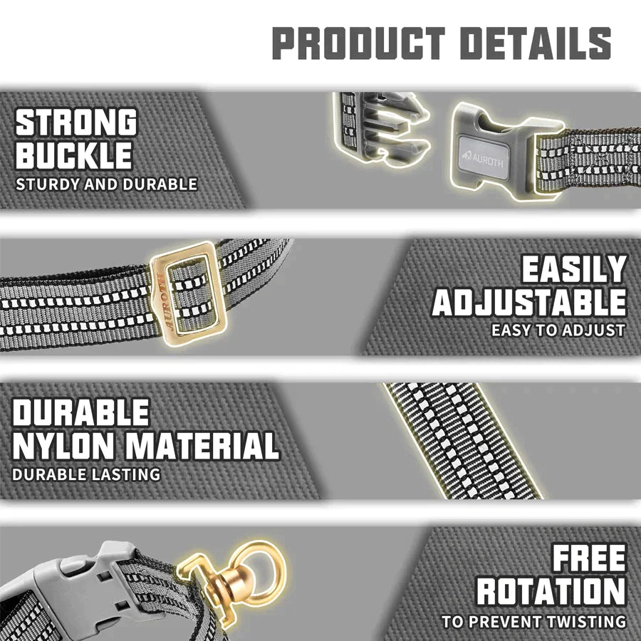 Auroth Pets No Pull Soft Nylon Adjustable Dog Collars for Medium & Large Dogs - Black