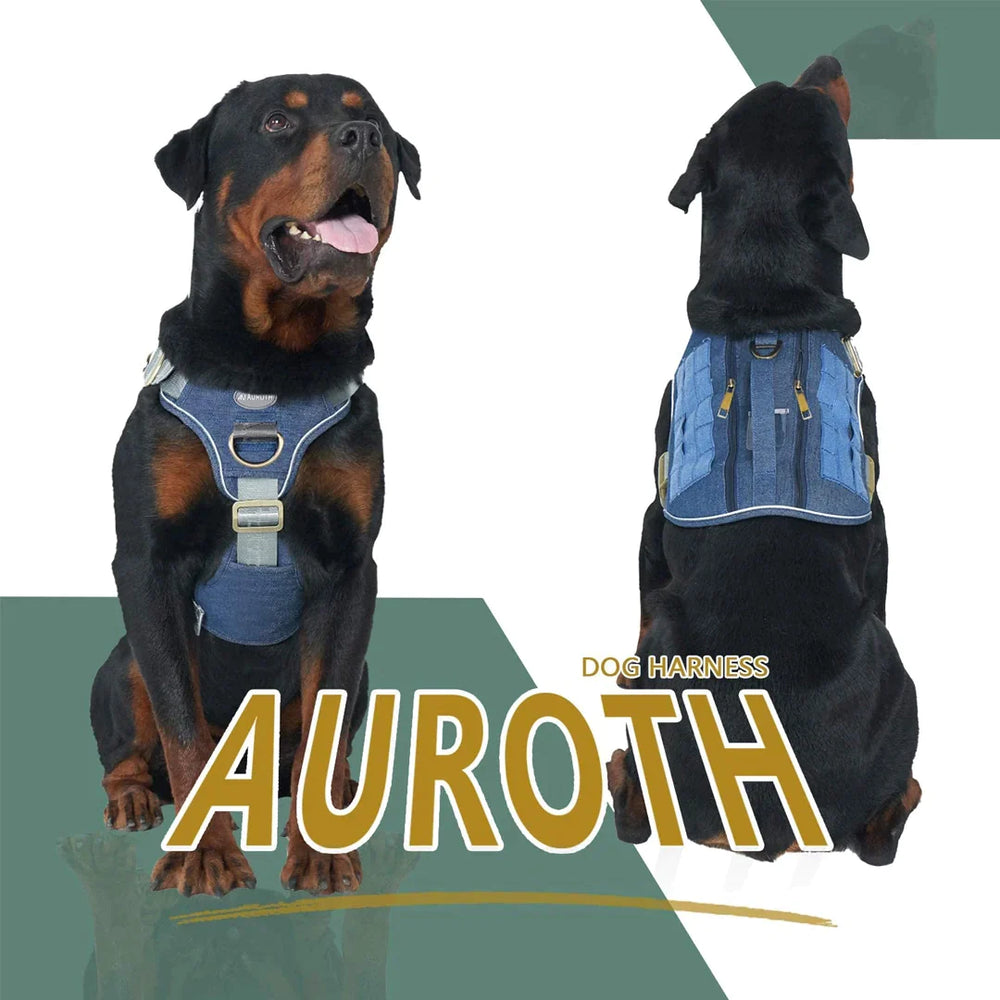 Auroth Tactical Plus Dog Vest with Pockets, Reflective Military Harness for Large Medium Dogs - Navy Blue