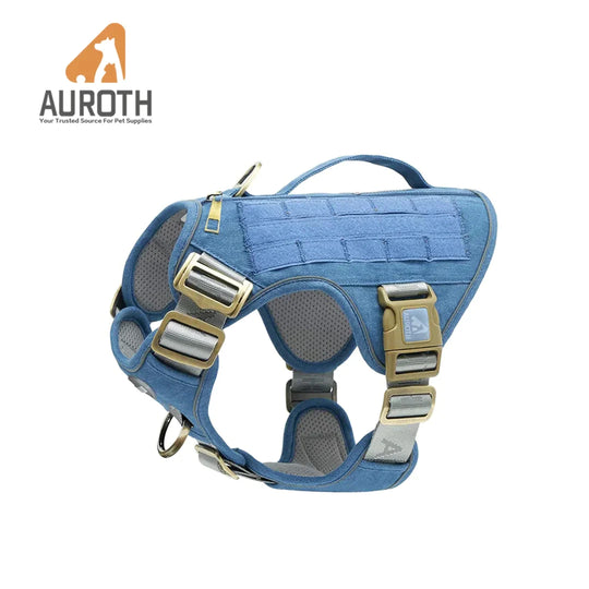Auroth Tactical Plus Dog Vest with Pockets, Reflective Military Harness for Large Medium Dogs - Light Blue