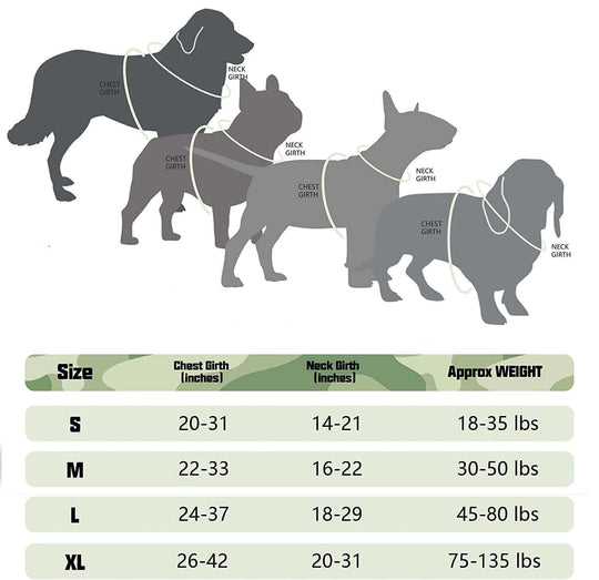 tactical dog harness size chart