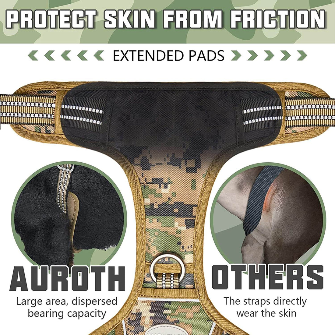 Auroth Tactical Dog Harness Adjustable Metal Buckles Dog Vest with Handle, No Pulling Front Leash Clip - Woodland Camouflage